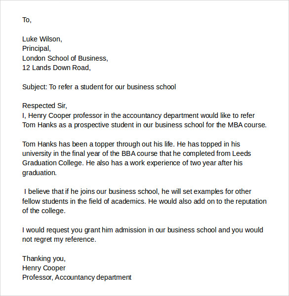 Sample Reference Letter For Work Experience Student