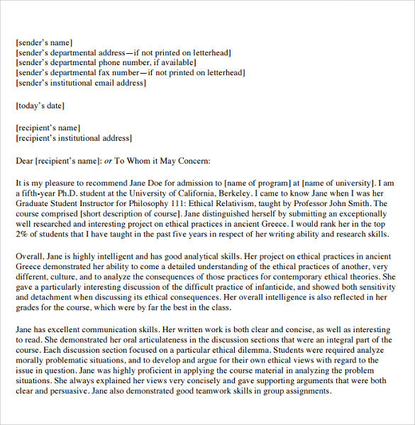 Sample Reference Letter For A Student - 7+Download Free 