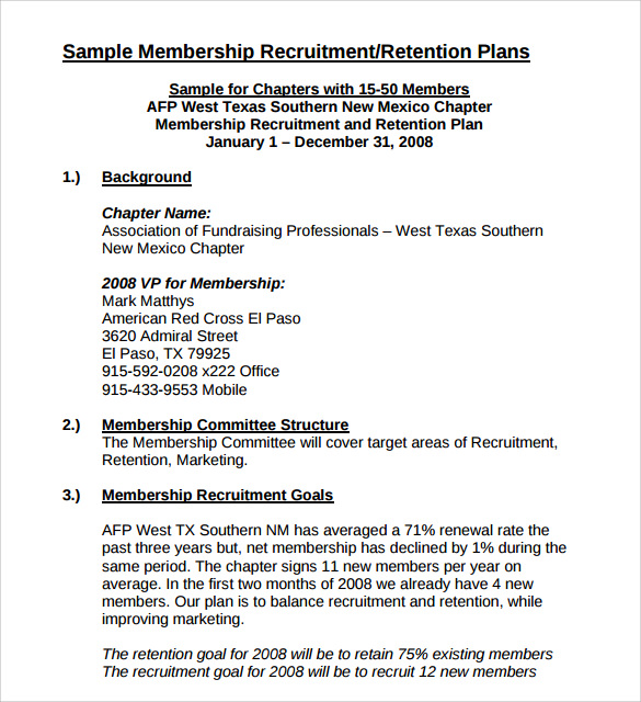 sample membership recruitment plan template