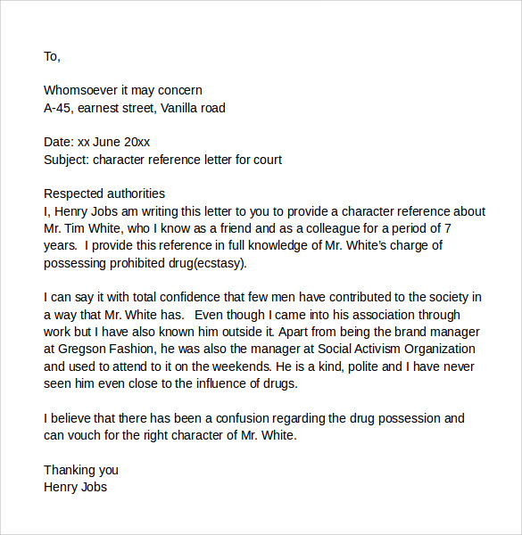 Sample Character Reference Letter For Court Template | My XXX Hot Girl