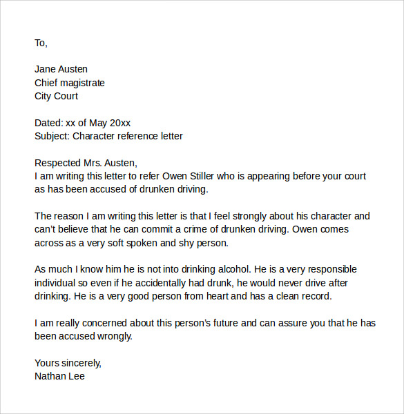 Court Character Reference Letter Template