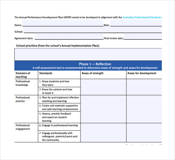 annual performance development plan template