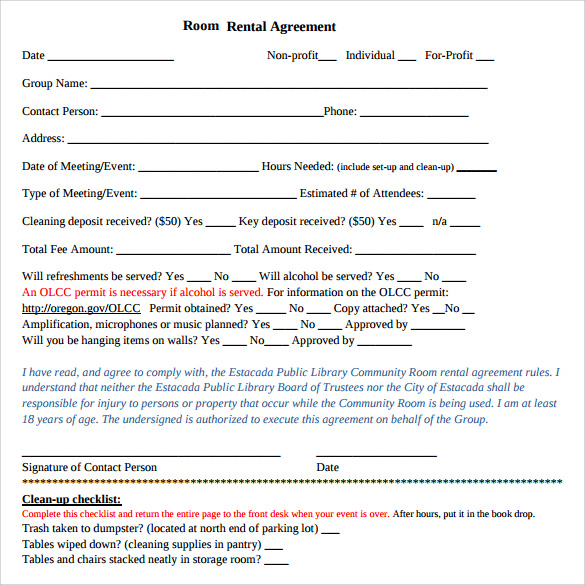 downloadable room rental agreement