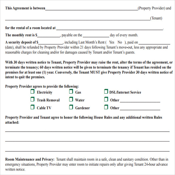 rental agreement for a room in a private home