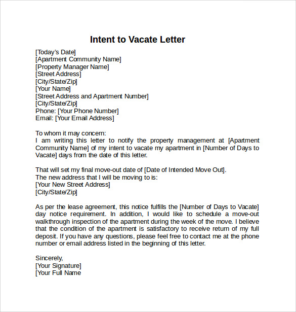 intent to vacate letter example