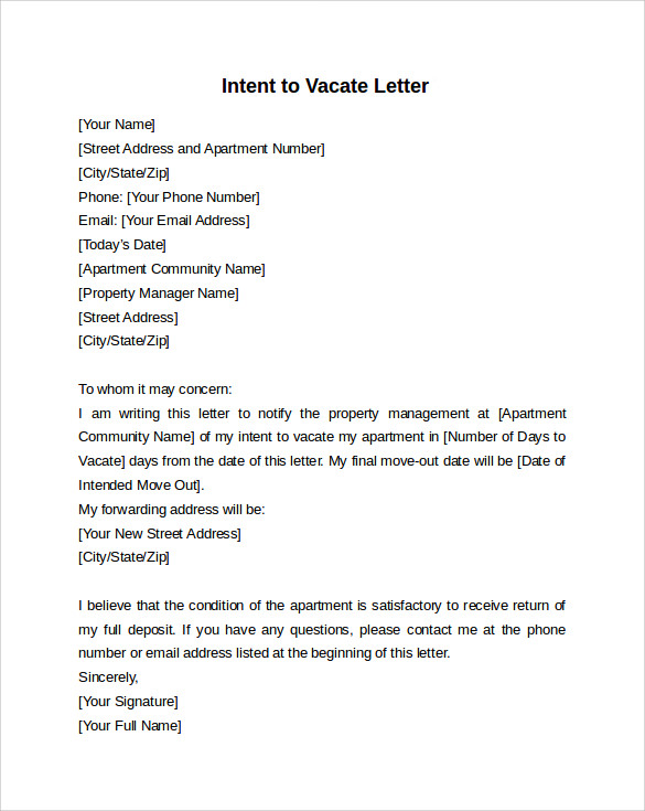 intent to vacate letter template