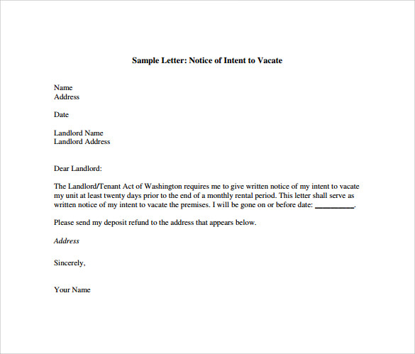 sample letter to vacate apartment to tenant