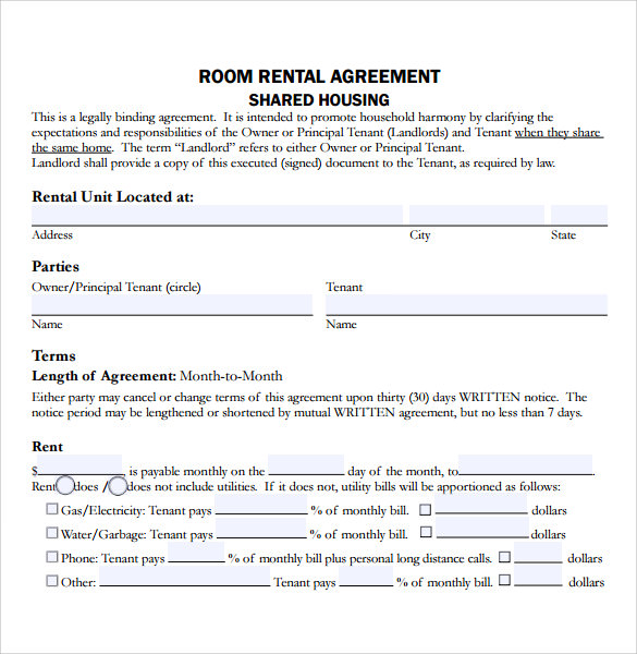 13 Sample Residential Rental Agreements Sample Templates   Residential Room Rental Agreement 