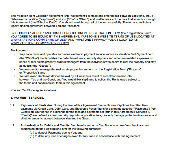 sample vacation rental agreement