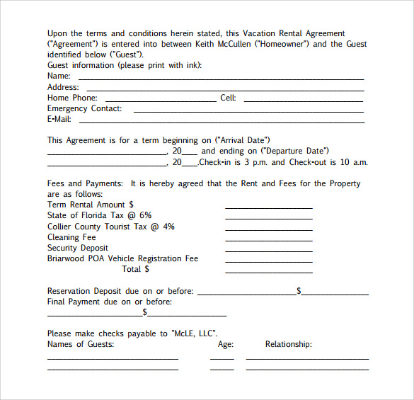 FREE 8+ Sample Vacation Rental Agreement Templates in PDF MS Word