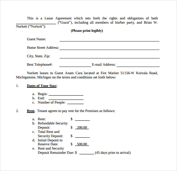 Free Printable Vacation Rental Agreement