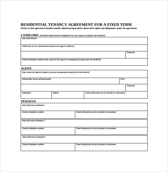 residential tenancy agreement for a fixed term