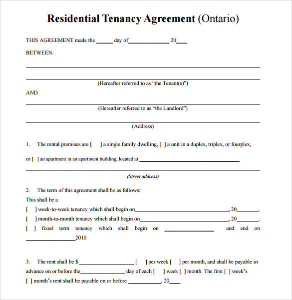 blank rental agreement template