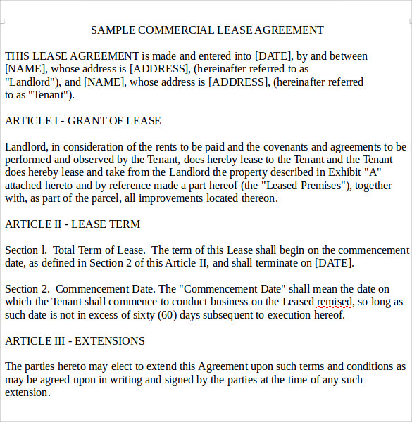 commercial rental agreement template