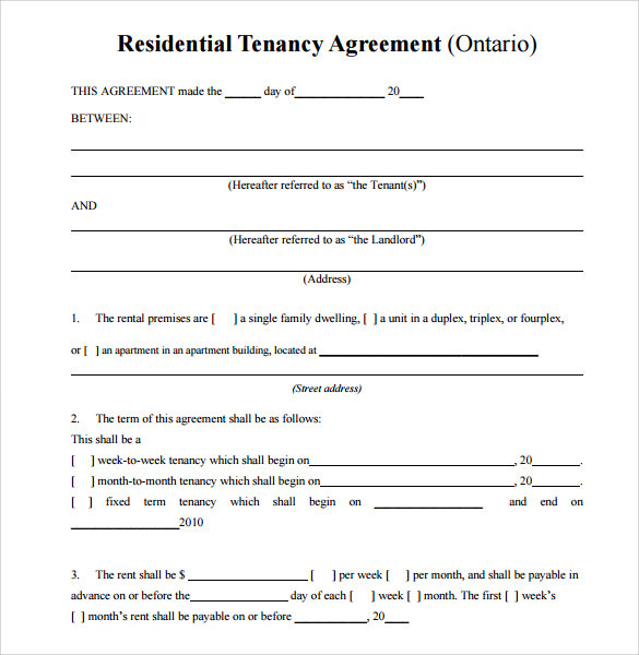 Rent apartment sample contract