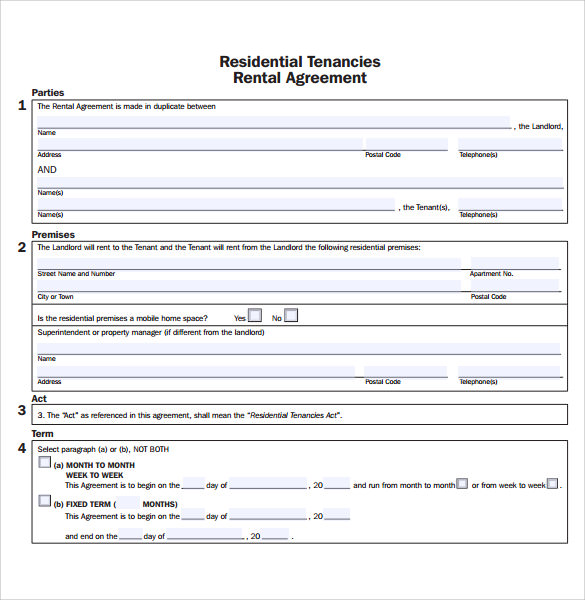 residential rental agreement example