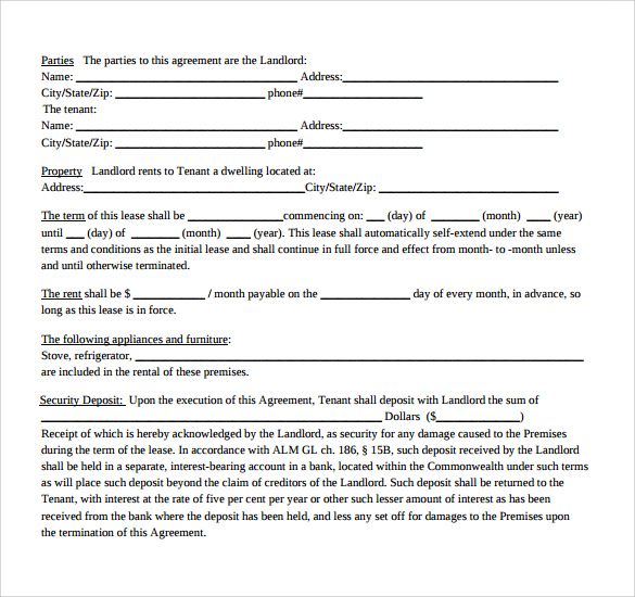 Standard Rental Agreements Samples , Examples , Format - 7+ Download ...