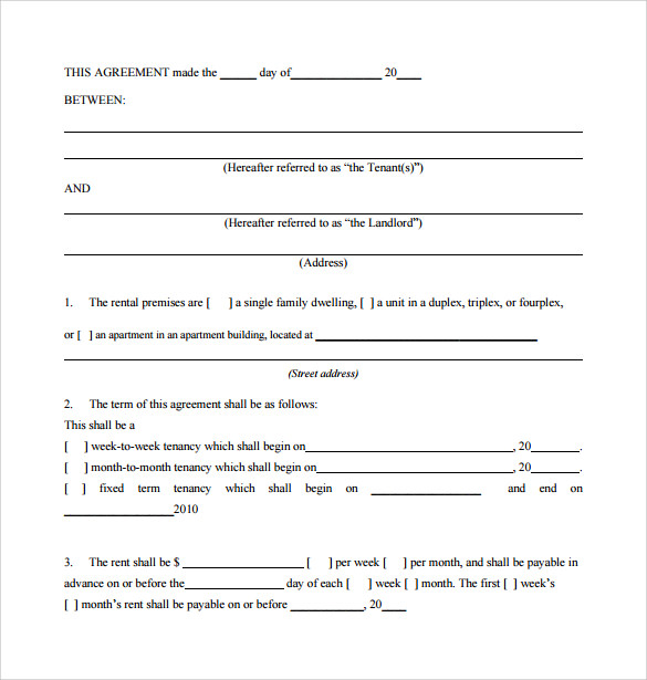 residential tenancy agreement template free