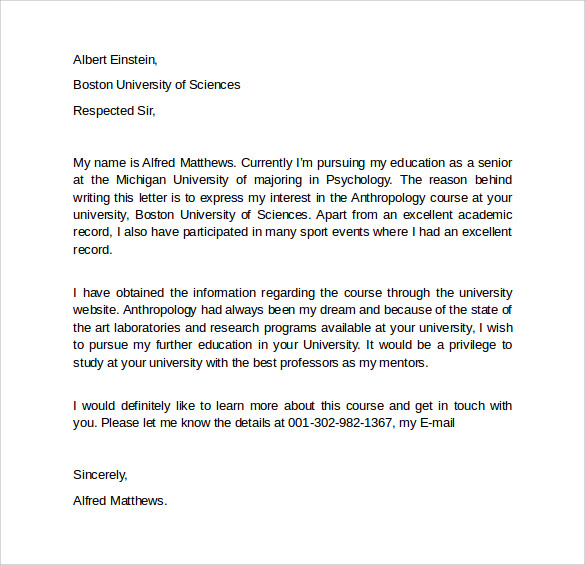 purpose letter for graduate school examples