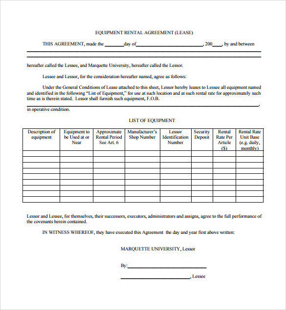 FREE 6 Sample Equipment Rental Agreement Templates In PDF MS Word 