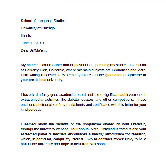 letter of intent admission university