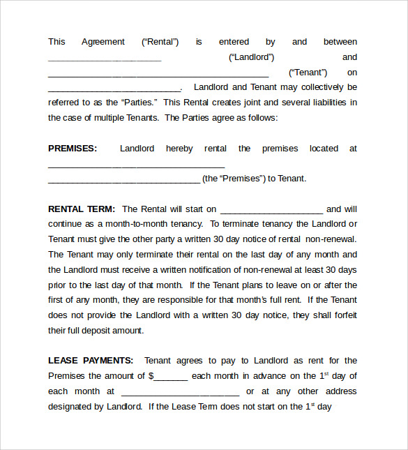 formal monthly rental agreement template