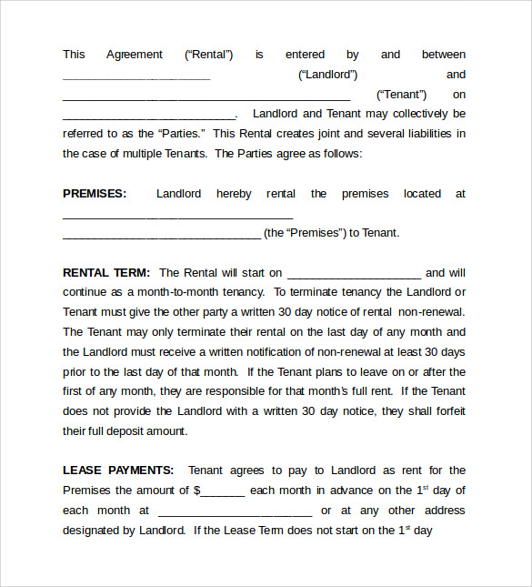 free 6 sample monthly rental agreement templates in ms word pdf