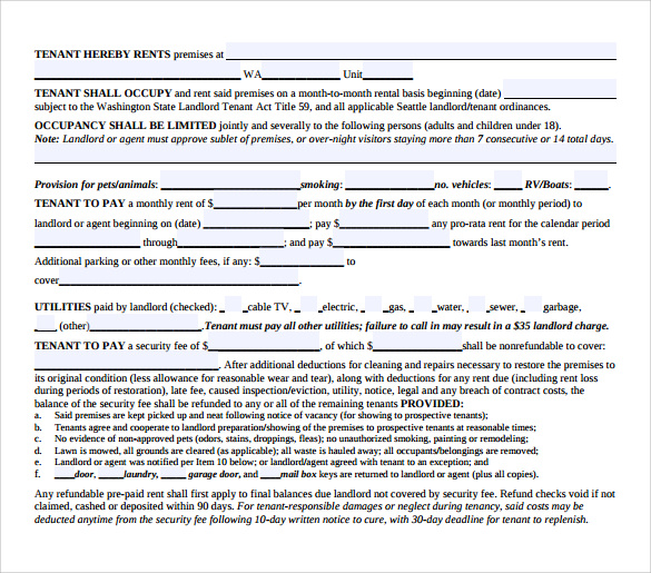 monthly rental agreement template