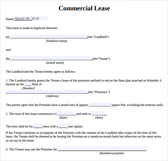 Free Printable Commercial Lease Agreement Template