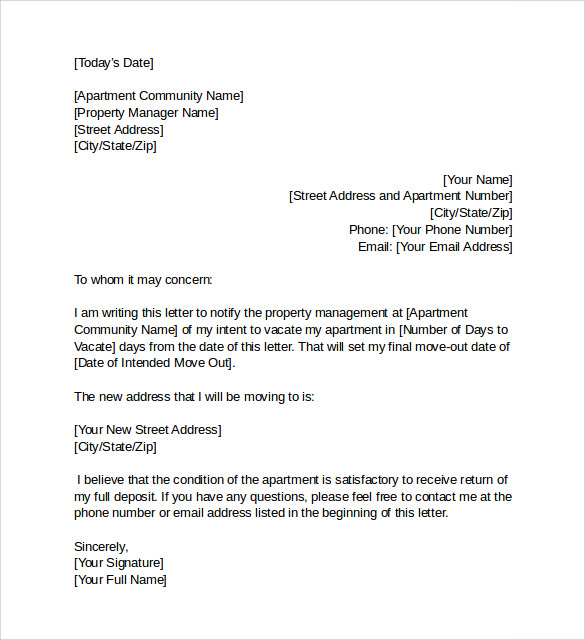 Notice To Vacate Sample Letter To Tenant PDF Template