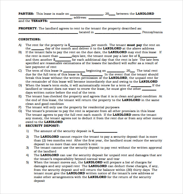 printable lease agreement sample