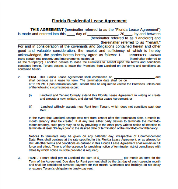 florida residential lease agreement