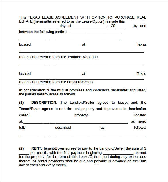 sample texas residential lease agreement template