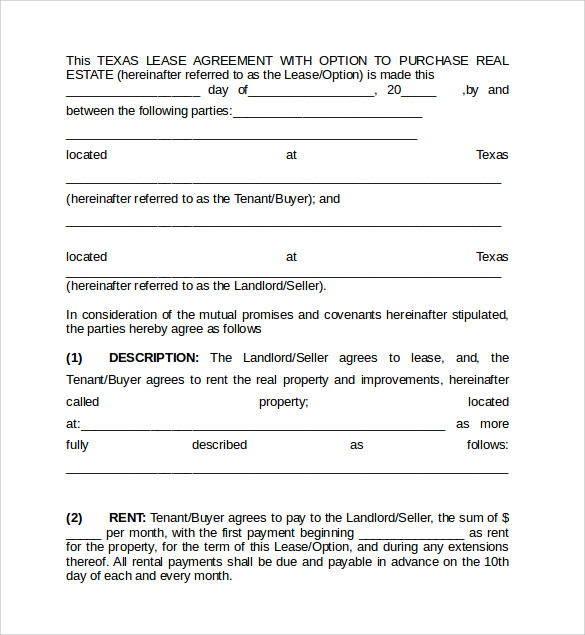 Printable Lease Agreement Texas