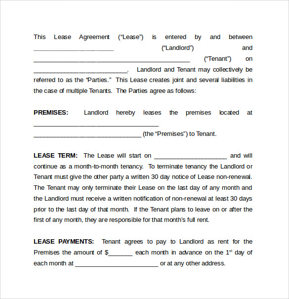 month to month lease agreement sample template