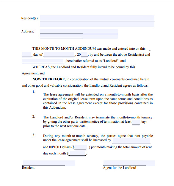 month to month lease agreement template example