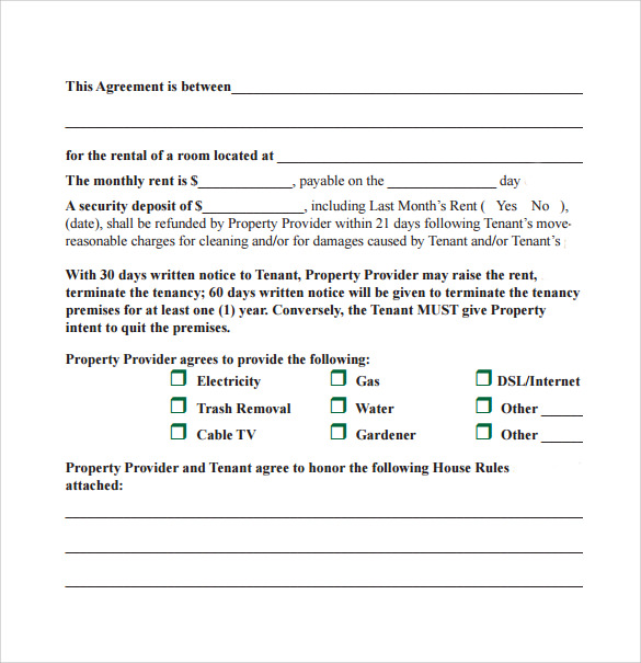 sample month to momth rental agreement for a room