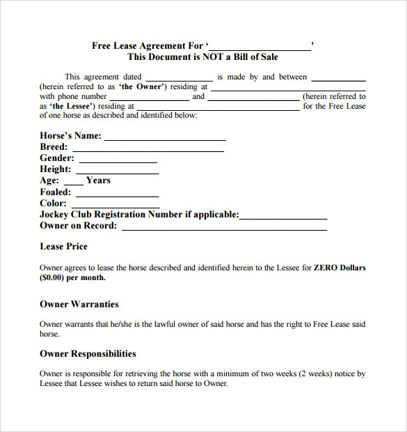 horse lease agreement format