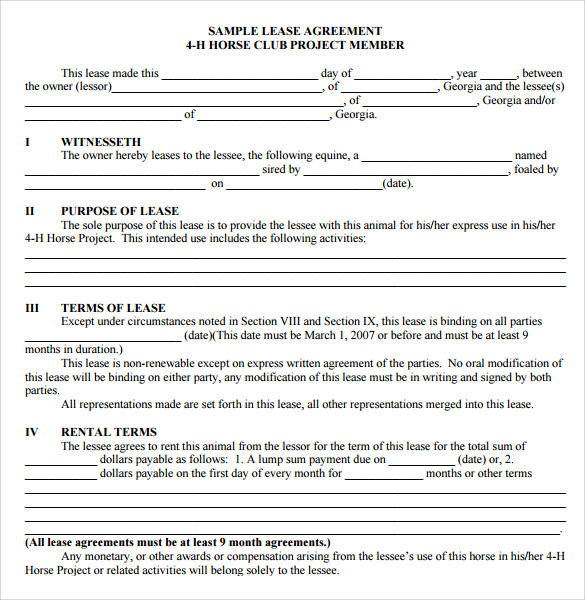 horse agreement lease pdf