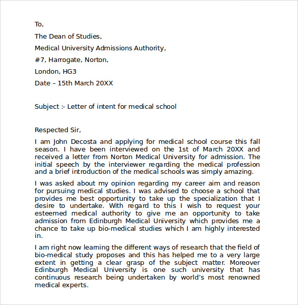 application letter for medical school