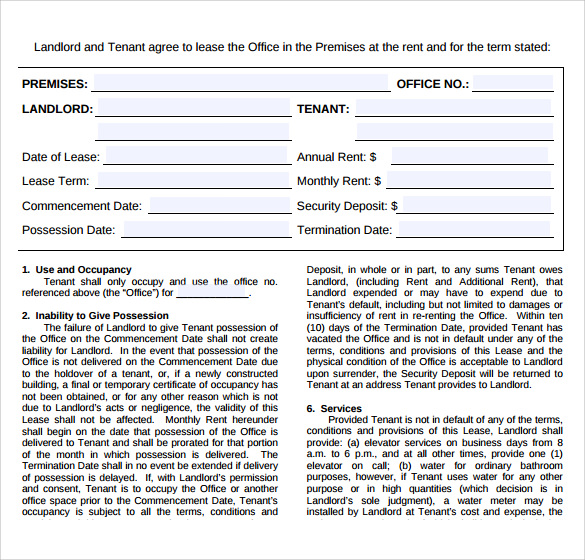 10  Office Lease Agreement Templates Sample Templates