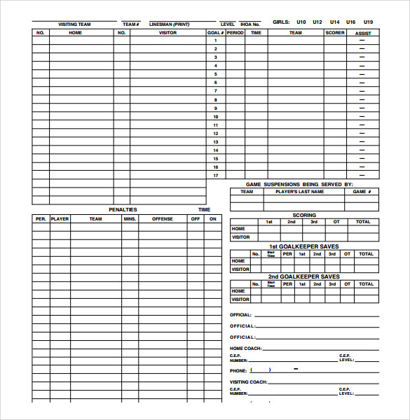 hockey score sheet sample