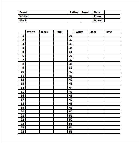 Free 8 Sample Chess Score Sheet Templates In Pdf Ms Word