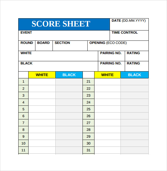 basic chess score sheet