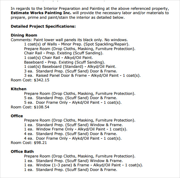 sample painting estimate template