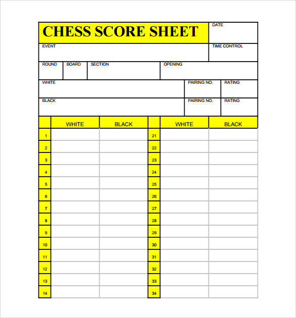 Chess Score Sheet Chess Scorecard Chess Log Book Chess Printable Chess 