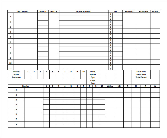 cricket score sheet download