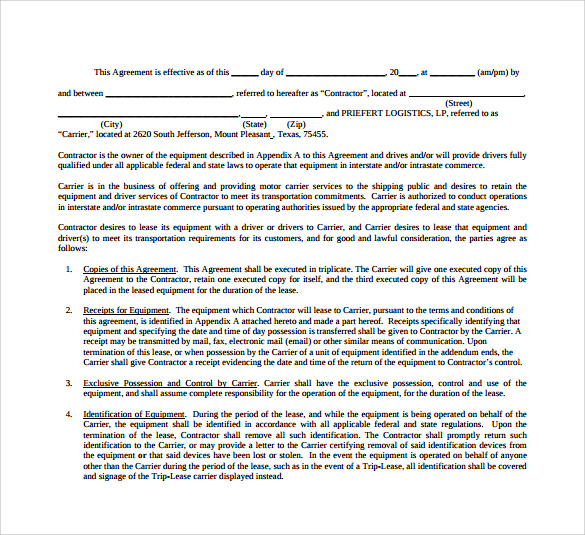 Owner Operator Contract Template