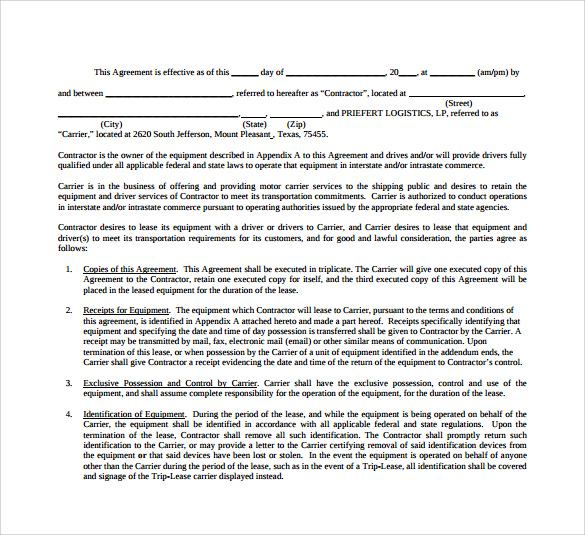 15 Owner Operator Lease Agreements Word Pdf Sample Templates 6706