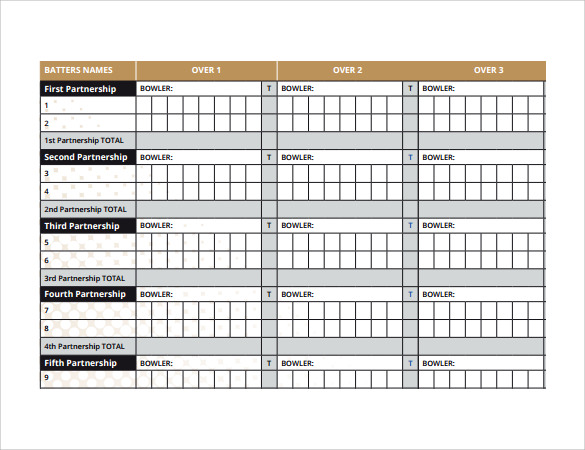 Printable Cricket Score Sheet 20 Overs